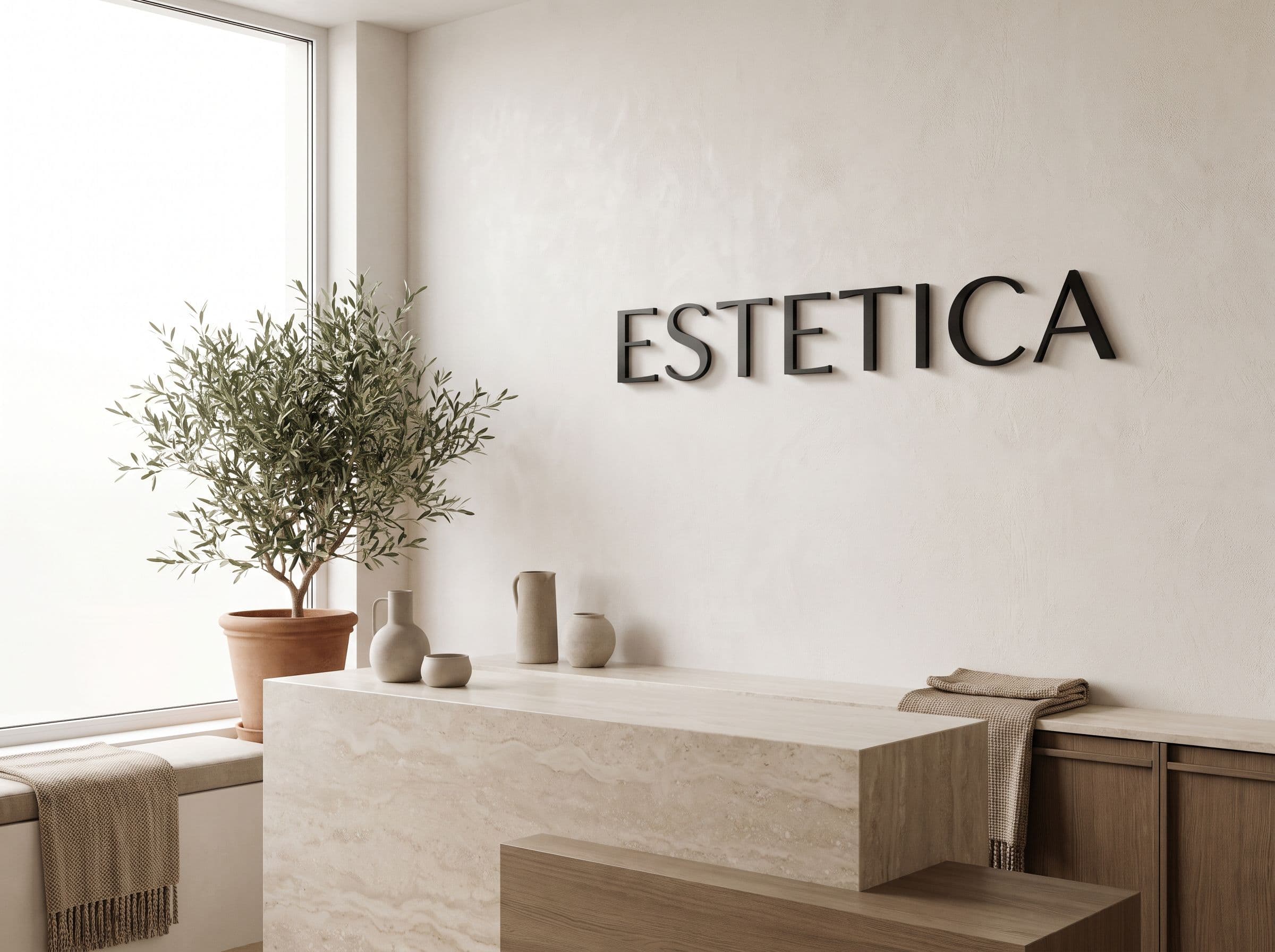 Letras ESTETICA numa clínica de estética.